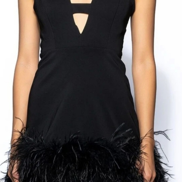 NOEL DEEP V FEATHER TRIM MINI DRESS IN BLACK , NEW WITH TAG - Picture 3 of 7